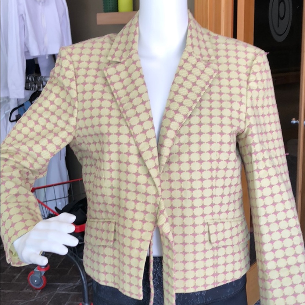 BCBGMaxAzria Tie-Front Green/Pink Embroider Blazer